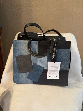 Coach denim patches rogue purse new